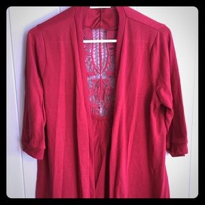 Burgundy Cardigan with open lace back detail